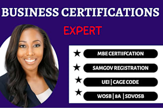 help with samgov registration, obtain cage code  uei, apply mbe 8a wosb sdvosb