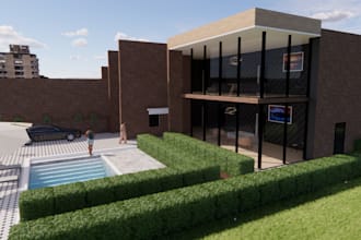 create 3d architectural model with swimming pool and high quality rendering