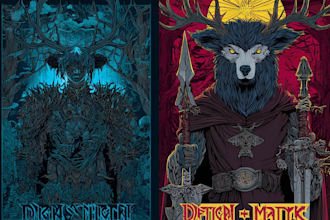 illustrate dark art psychedelic characters and creatures