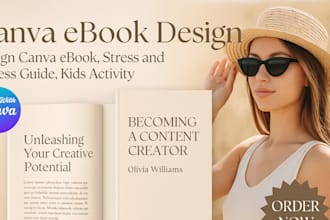 design canva ebook, stress and fitness guide, kids activity, etsy ebook