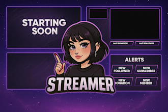 design gaming twitch stream logo, overlay, alerts, intro, starting, kick, obs