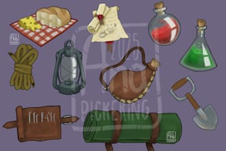 concept 2d props and objects or character inventories for ttrpgs or board games