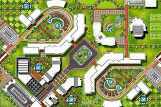 render and design master site plan, landscape, and layout, map animation