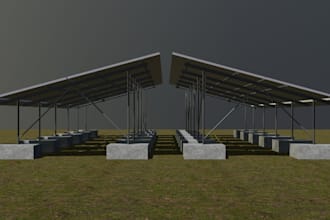 visualize solar panel installation floor plan,3d model,earthing detail structure
