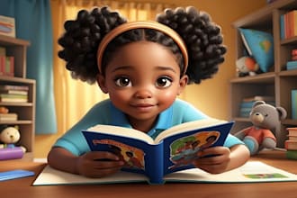 create beautiful african american children book illustration and book cover
