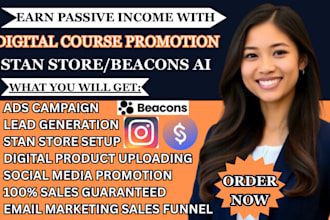 promote stan store  beacons ai digital product uploading with sales funnel