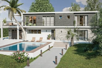 redesign ancient property, tropical garden, louvre grass, backyard,terrace, pool
