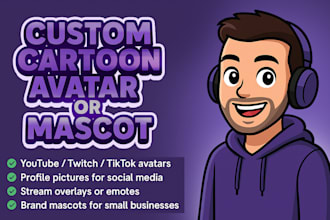 draw a custom cartoon avatar or mascot for youtube or social media