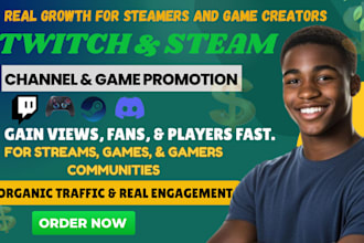 do organic twitch channel  promotion, live viewers, steam game promotion virally