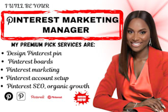 be your pinterest marketing manager to design  SEO pins, manage posts and boards