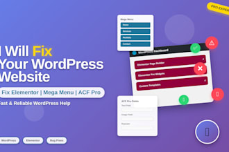 fix wordpress website elementor pro, responsive issues errors and bugs mega menu