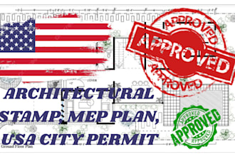 draw architectural plan floor review stamp mep pe permit set with USA city seal
