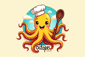 do awesome octopus, pate, animal mascot logo