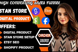build 7 figure shopify digital product, stan store digital store, etsy store seo