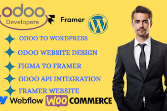 develop migrate odoo to wordpress woocommerce figma to framer webflow odoo api