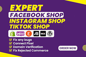 setup tiktok shop, facebook shop, instagram shop or shopify dropshipping store