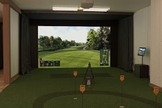 design club house,virtual 3d golf,homes course,mini green,putting turf,8k render