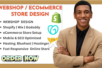 design webshop ecommerce website godaddy bluehost hostinger website shopify wix