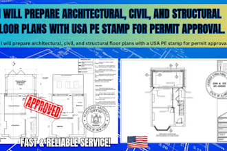do architectural civil, and structural plans with USA pe stamp for city permit