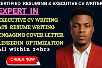 write professional executive CV cover letter and linkedin ats resume in 24hrs