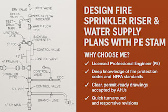 design fire sprinkler riser water supply plans with pe stamp