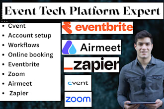 cvent shopify eventbrite airmeet zoom splash peerspace venuefinder zapier expert