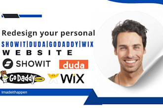 redesign showit website, duda, godaddy website, wix website