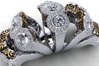 design 3d jewelry model, 3d cad jewelry, texturing, 3d jewelry rendering
