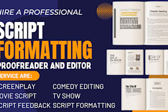 screenplay formatting, script editing for films, comedy scripts, and pitch deck