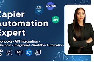 setup zapier zap workflows, webhook setups, API integration make com automation