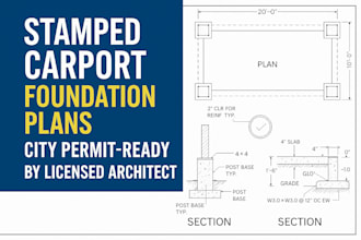 deliver stamped carport foundation plans for city permit by licensed architect