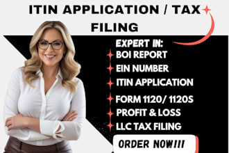 do itin application, file boi report, tax forms, get ein number for us llc