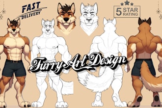 draw furry oc nsfw art, furry fursona avatar, anime character reference sheet