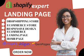 create shopify ecommerce website or landind page pageefly shogun and gempages