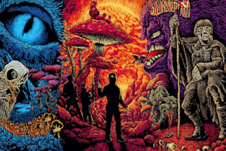 draw stoner rock, doom, metal, psychedelic art style