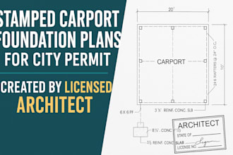 create stamped carport foundation plans for city permit by licensed architect