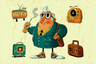draw retro vintage illustration cartoon character