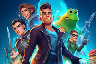 cartoon realistic game posters, comic and characters