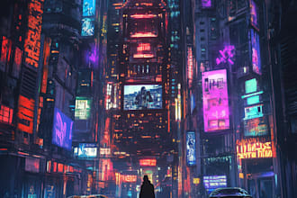 design an illustration of futuristic cyberpunk city