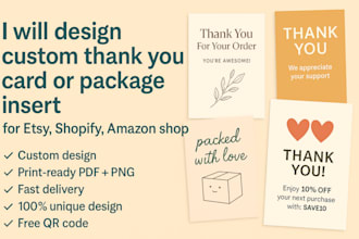 design custom thank you card or package insert for etsy, shopify, amazon, ebay