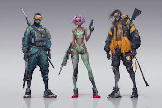 design cyberpunk and fantasy character splash art