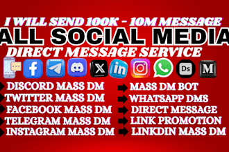 send mass dm discord, facebook mass dm telegram dms, instagram, whatsapp mass dm