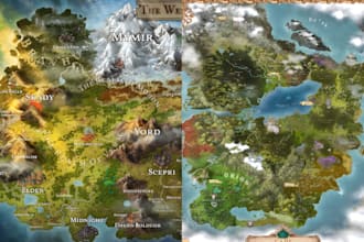 do fantasy battle map illustration, regional world map, fantasy dnd novel map