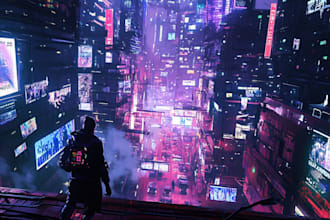 make a science fiction city, cyberpunk concept art
