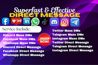 mass dm and direct messages on telegram discord instagram facebook twitter