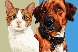 draw pet vector cartoon portrait for your dog, cat or any animal