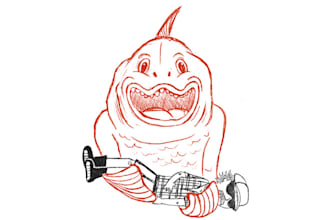 design wonderful fish holding man logo
