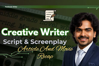 screenplays, movie recap, youtube script, business reports, articles, blogs