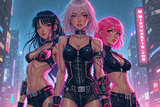 draw cyberpunk pop art anime characters