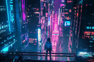 draw an animation of a futuristic cyberpunk night city